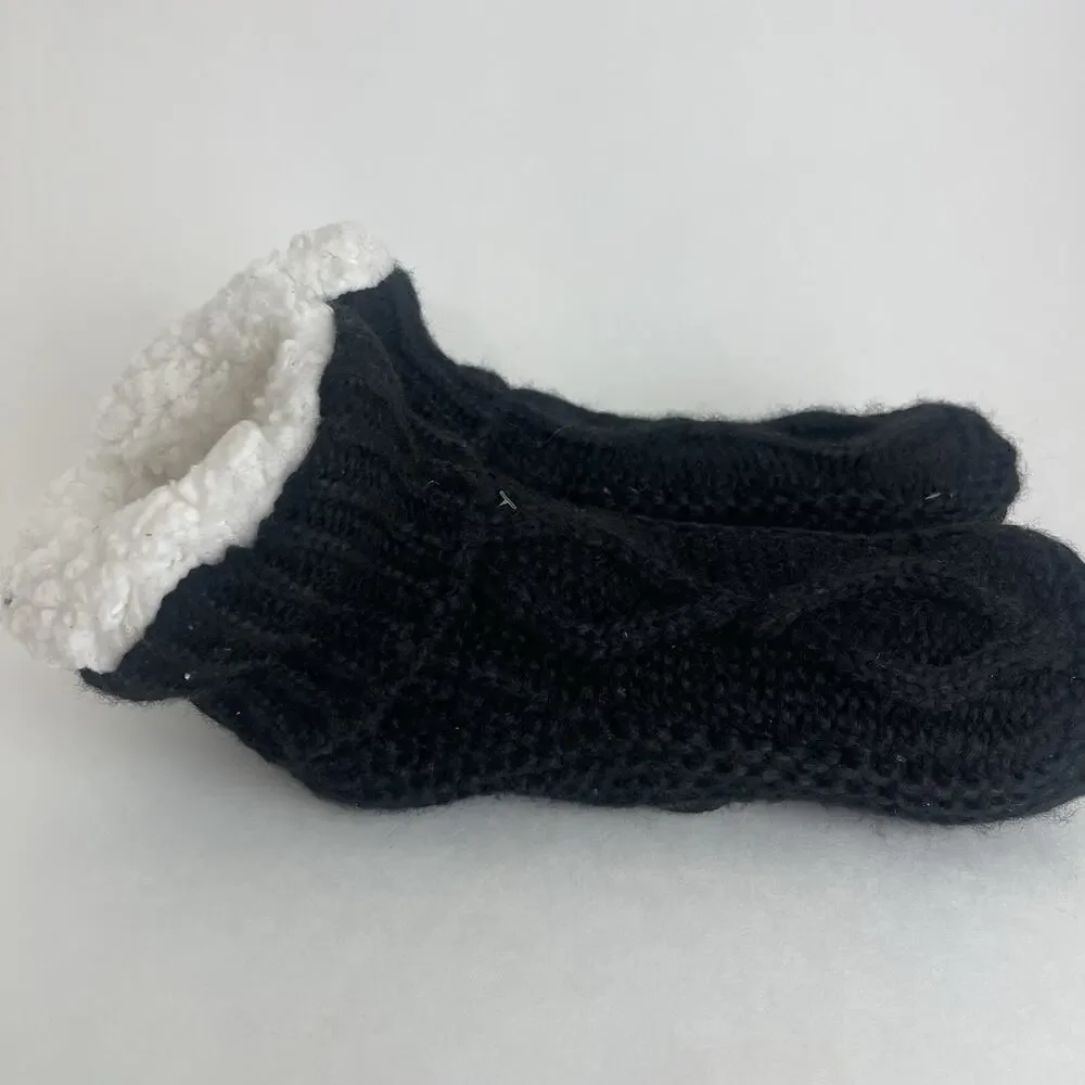 LC‎ Womens Sherpa Fleece-lined Cozy Fuzzy Non-Skid Slipper Socks Black Size 7-8